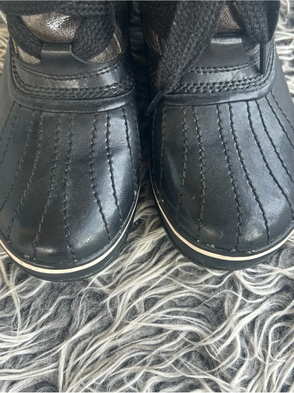 Sorel Black Metallic Tivoli Rain Duck Ankle Boots Waterproof Sz 7.